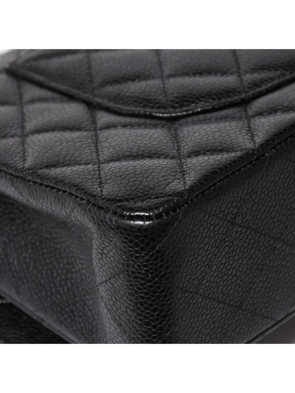 Chanel Quilted 25 Double Flap Chain Shoulder Bag CC Logo Caviar Leather Black